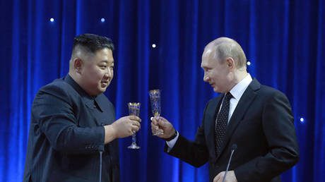 North Korean leader Kim Jong-un and Russian President Vladimir Putin in Vladivostok, Russia, on April 25, 2019.