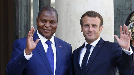 FILE PHOTO: Central African Republic President Faustin-Archange Touadera and French President Emmanuel Macron.