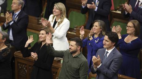 Ukrainian President Vladimir Zelenskyy and Prime Minister Justin Trudeau recognize Yaroslav Hunka at the House of Commons, on September 22, 2023