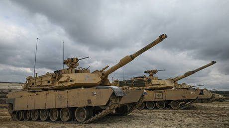 FILE PHOTO: M1A2 Abrams tanks.